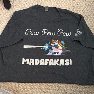 Mens Gray Graphic Tee with Unicorn Design